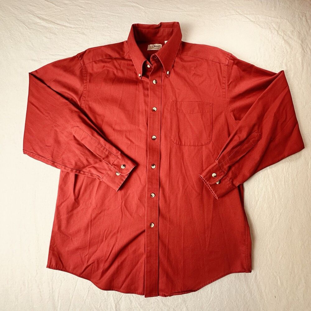 LL Bean Men’s M Button Down Shirt Brick Red 100% Cotton